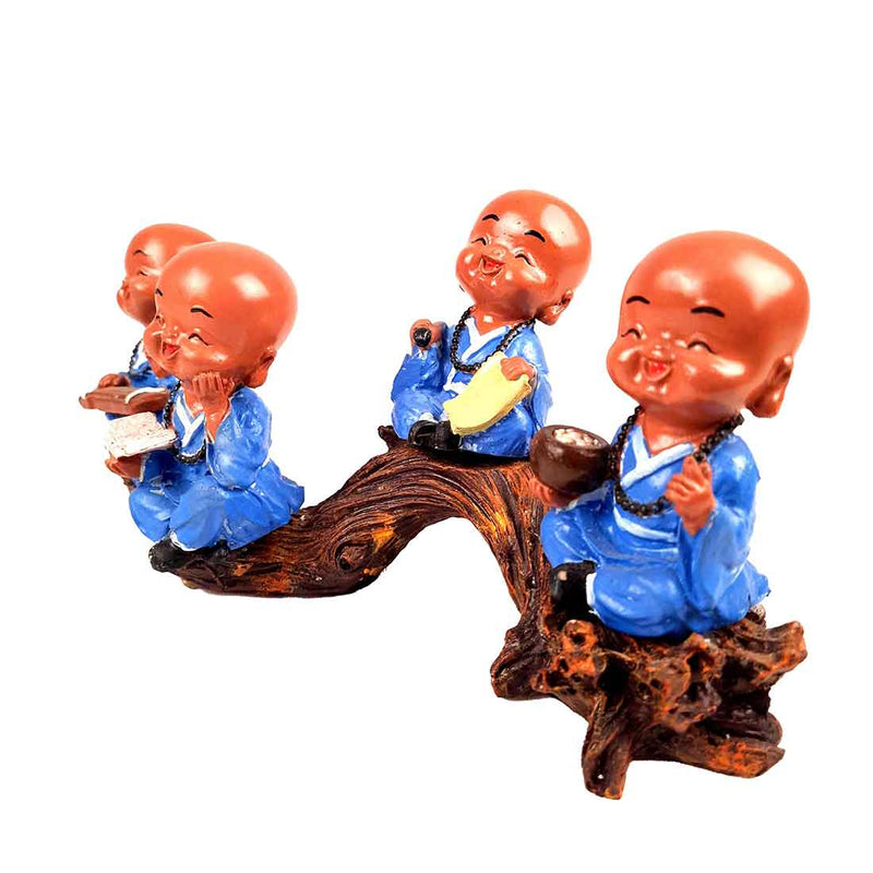 Baby Monk Showpiece | Feng Shui Showpiece - Sitting on a Branch Figurine - 11 Inch - ApkaMart