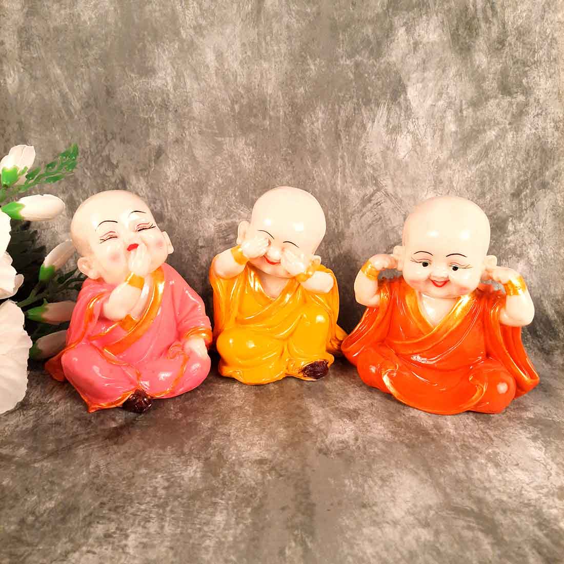 Baby Monk Showpiece - for Home  & Garden Decor - Set of 3