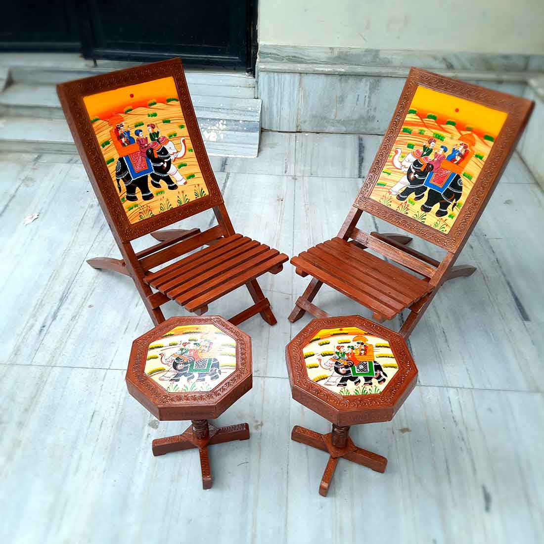 Set of 2 Chairs & 2 Tables -For Living Room & Outdoor Decor - Set of 4 - ApkaMart