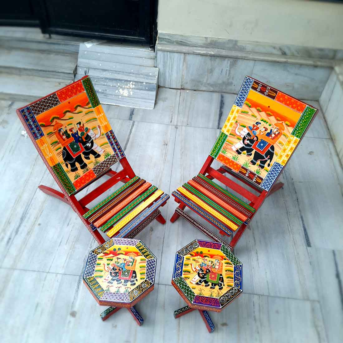 Set of 2 Chairs & 2 Tables -For Living Room & Outdoor Decor- Set of 4 - ApkaMart
