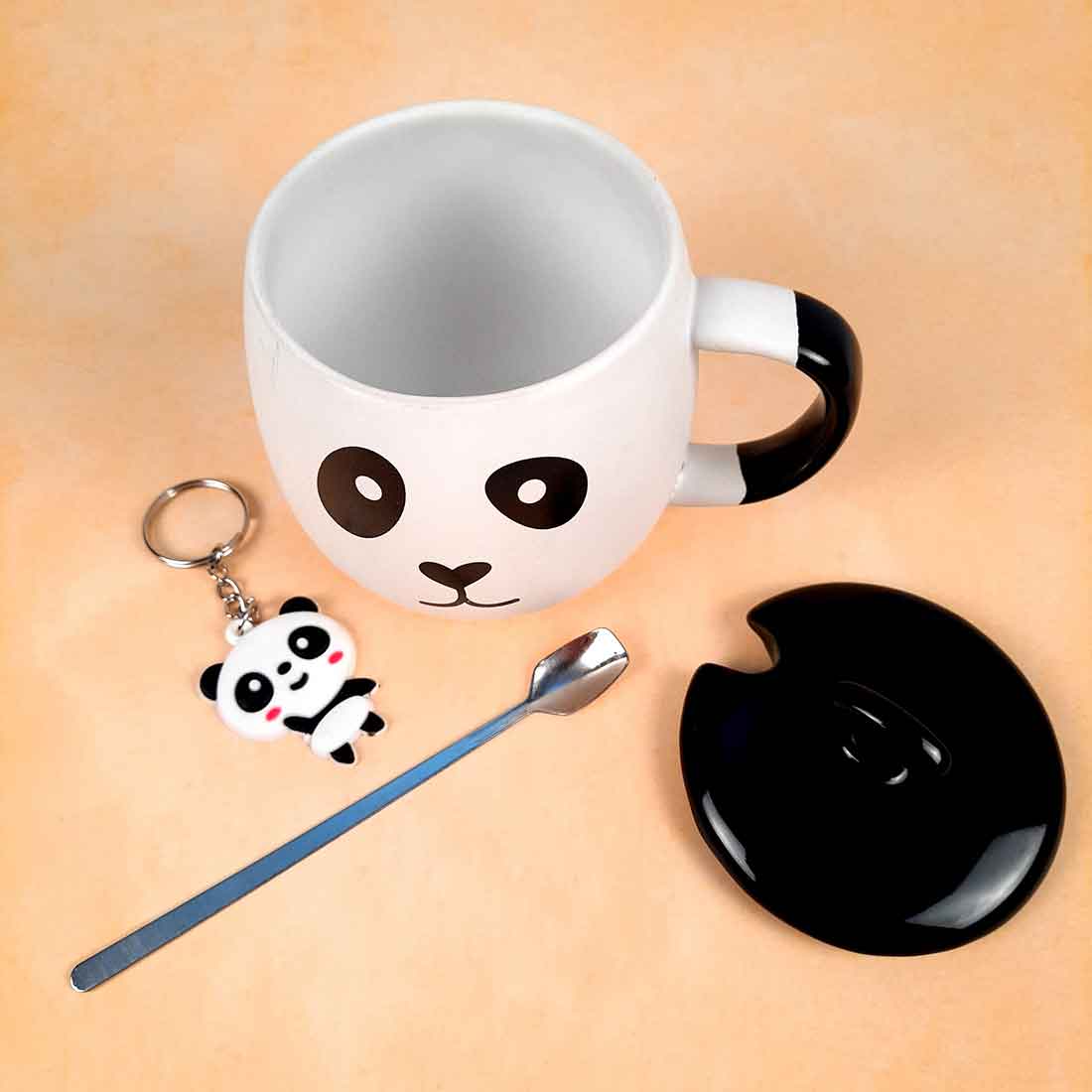 Panda Coffee Mug with Lid ,Spoon & Key Chain - for Tea, Coffee & Gifts - ApkaMart