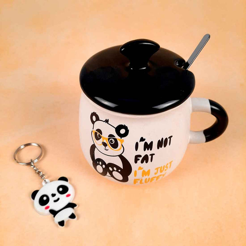 Fluffy Panda Coffee Mug with Lid ,Spoon & Key Chain - for Tea, Coffee & Gifts - ApkaMart