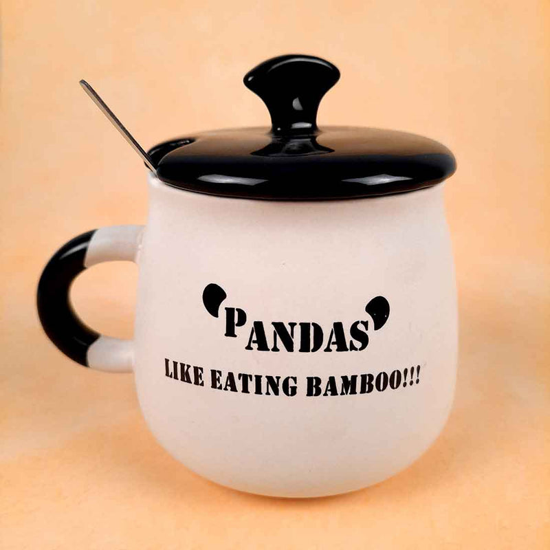 Fluffy Panda Coffee Mug with Lid ,Spoon & Key Chain - for Tea, Coffee & Gifts - ApkaMart
