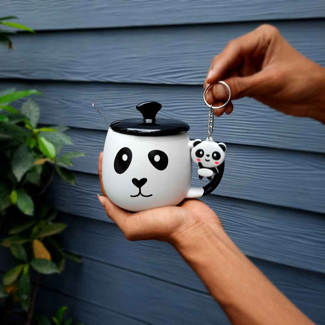 Panda Coffee Mug with Lid ,Spoon & Key Chain - for Tea, Coffee & Gifts - ApkaMart