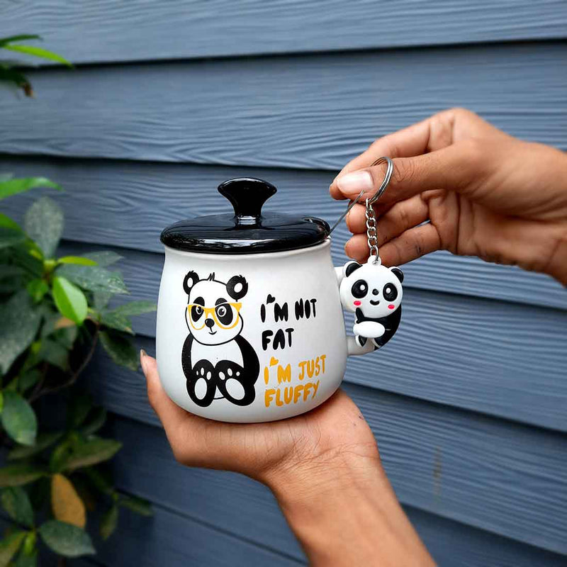 Fluffy Panda Coffee Mug with Lid ,Spoon & Key Chain - for Tea, Coffee & Gifts - ApkaMart
