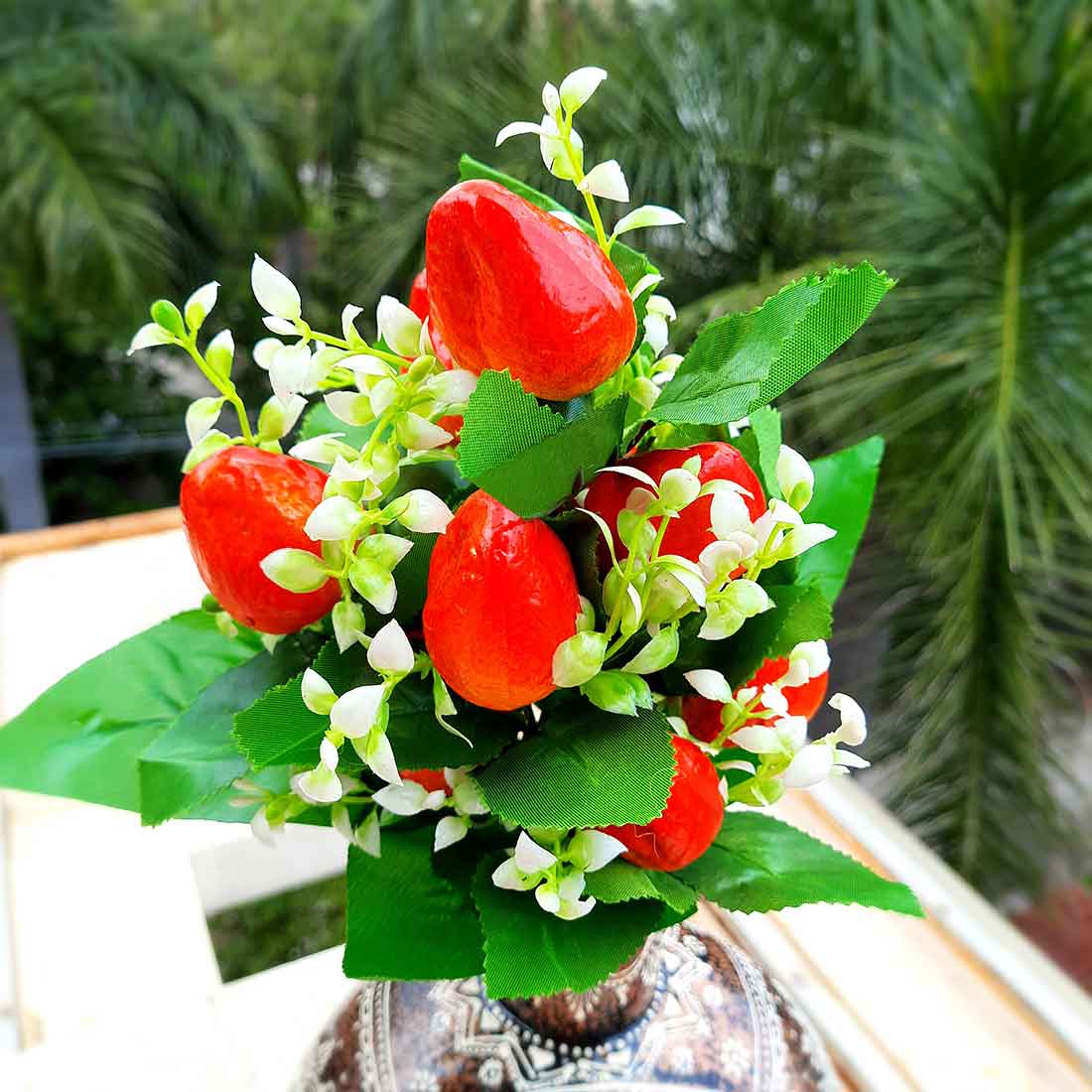 Artificial Fruit Tree Plant Bunch- Apkamart #color_Strawberry Red