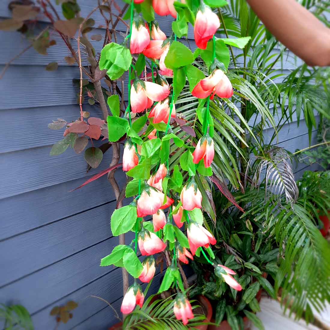 Artificial Wall Hanging Plants- Apkamart #color_Pink & Cream