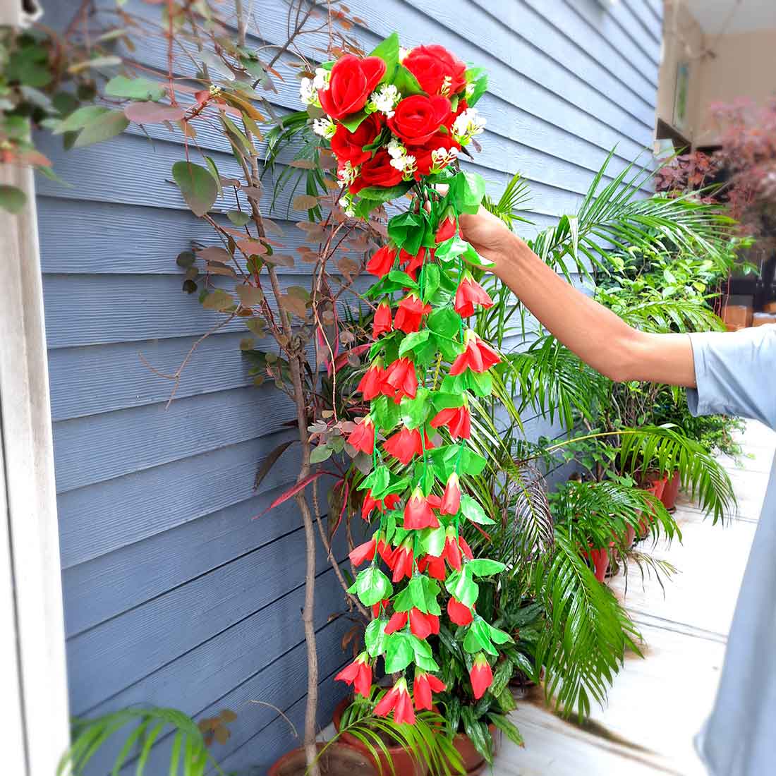 Artificial Wall Hanging Plants- Apkamart #color_Red