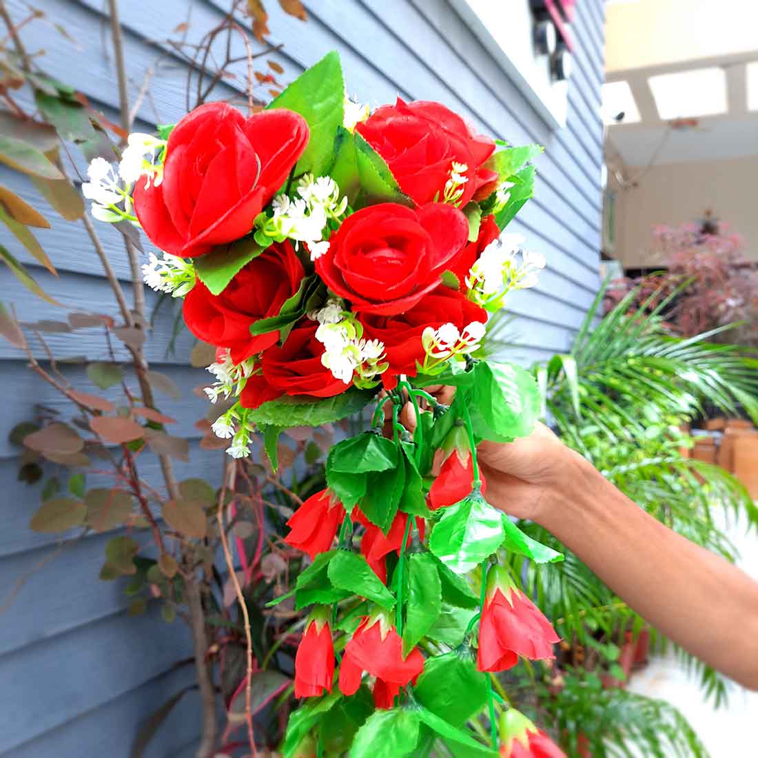 Artificial Wall Hanging Plants- Apkamart #color_Red