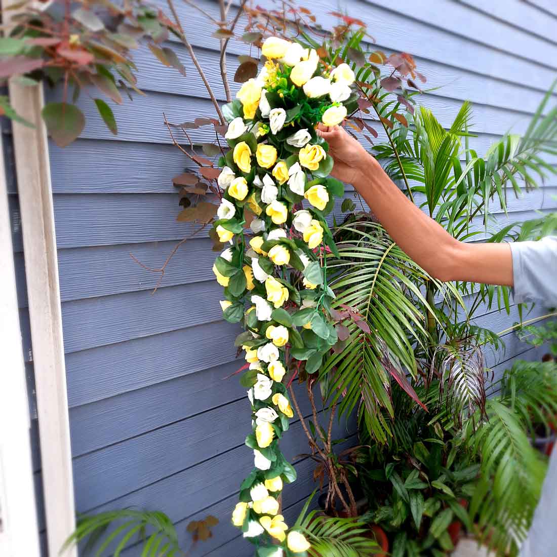 Artificial Wall Hanging Plants- Apkamart #color_Yellow & White