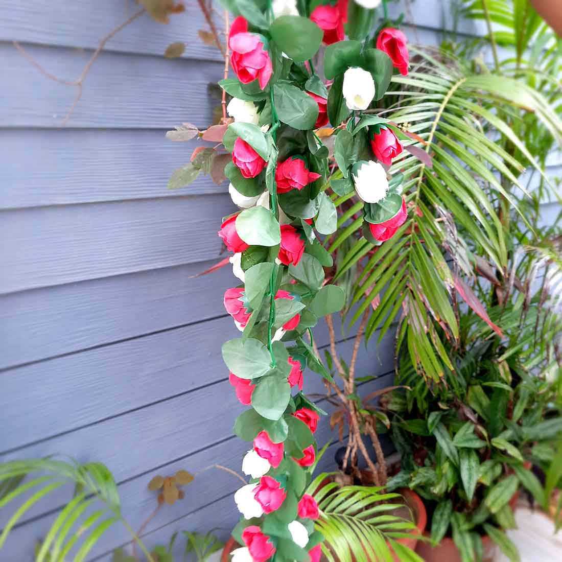 Artificial Wall Hanging Plants- Apkamart #color_Red & White