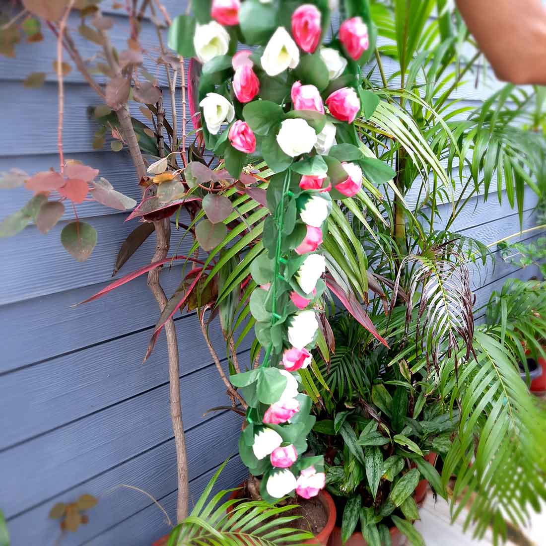 Artificial Wall Hanging Plants- Apkamart #color_White & Pink
