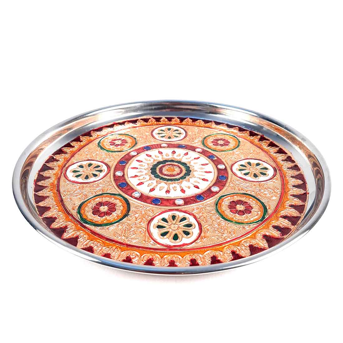 Pooja Plate | Aarti Thali - Flower Design -  For Ganesh Pooja, Diwali & Karwa Chauth - 11 Inch - ApkaMart