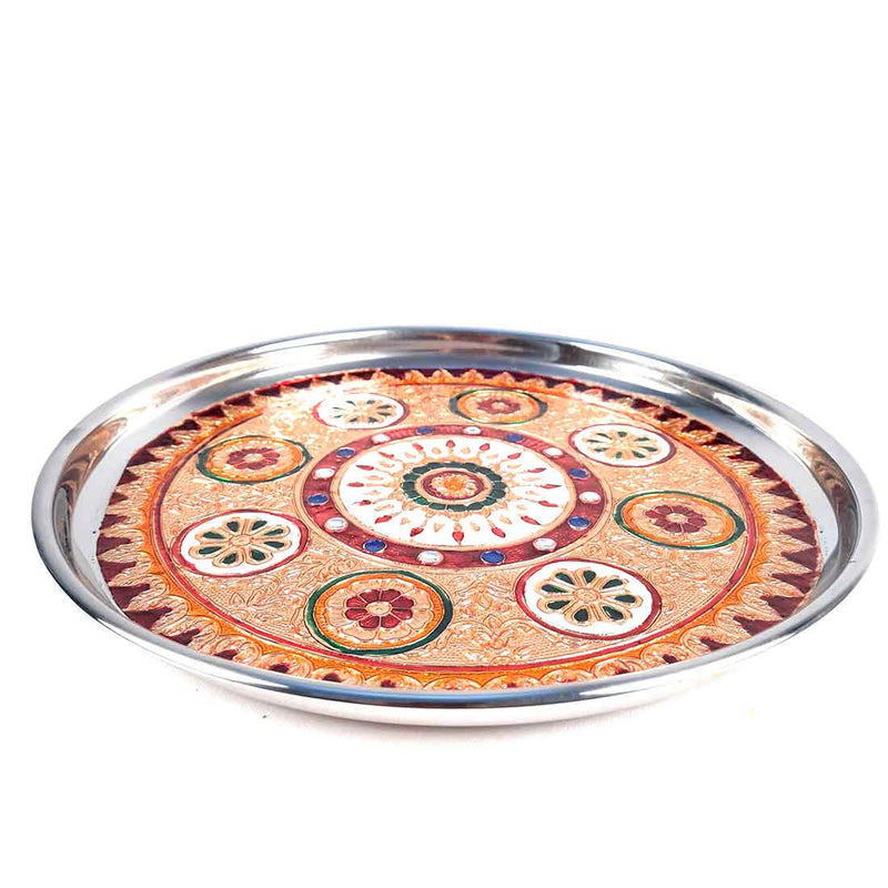 Pooja Plate | Aarti Thali - Flower Design -  For Ganesh Pooja, Diwali & Karwa Chauth - 11 Inch - ApkaMart