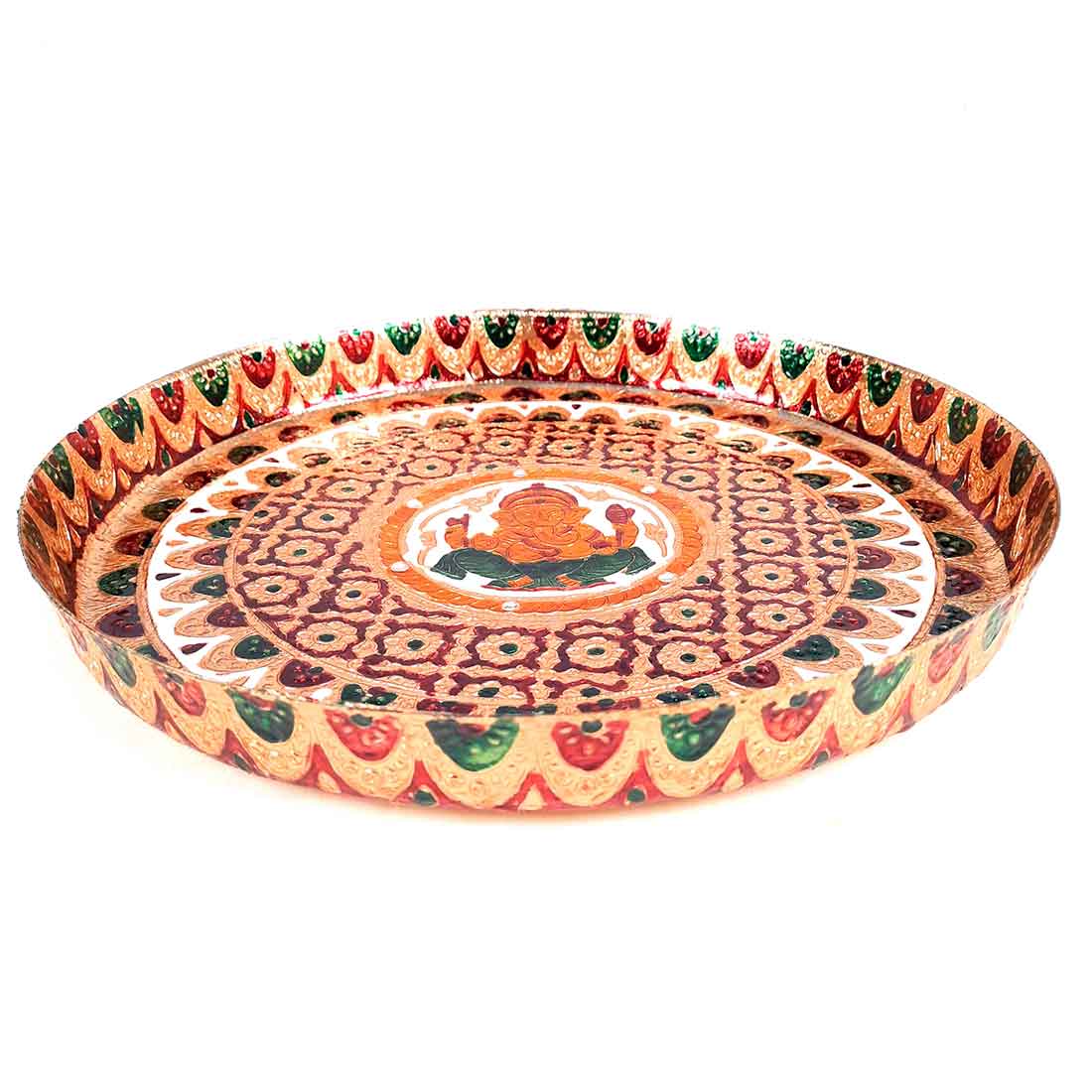 Pooja Plate | Aarti Thali - Ganesha Ji Design - For Pooja, Weddings & Festivals - 13 Inch - ApkaMart