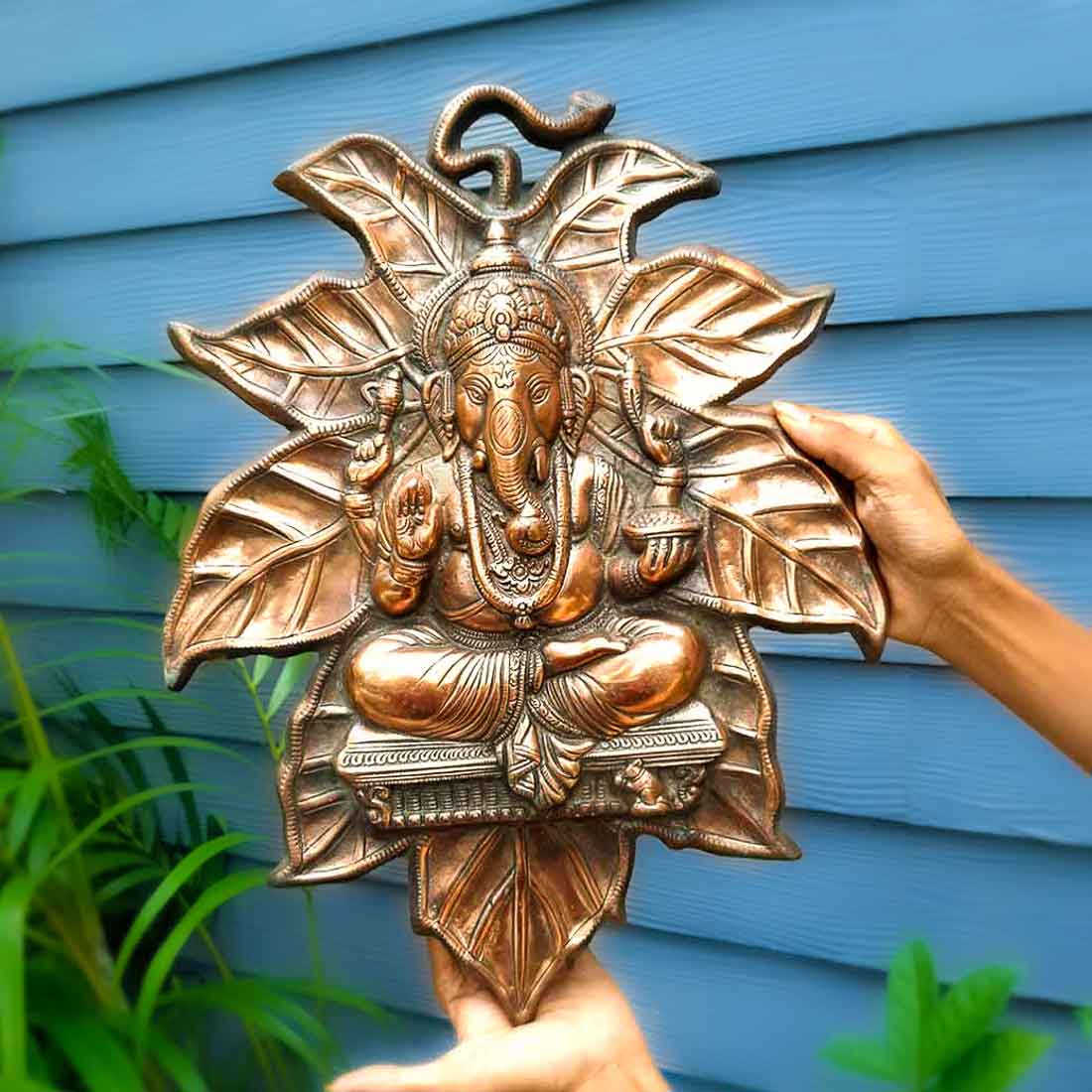 Ganesh Wall Hanging Idol Big | Lord Ganesha Statue Wall With Leaf Design Art - For Puja, Home & Main Gate |Religoius & Spiritual Decor for Living Room - 18  Inch