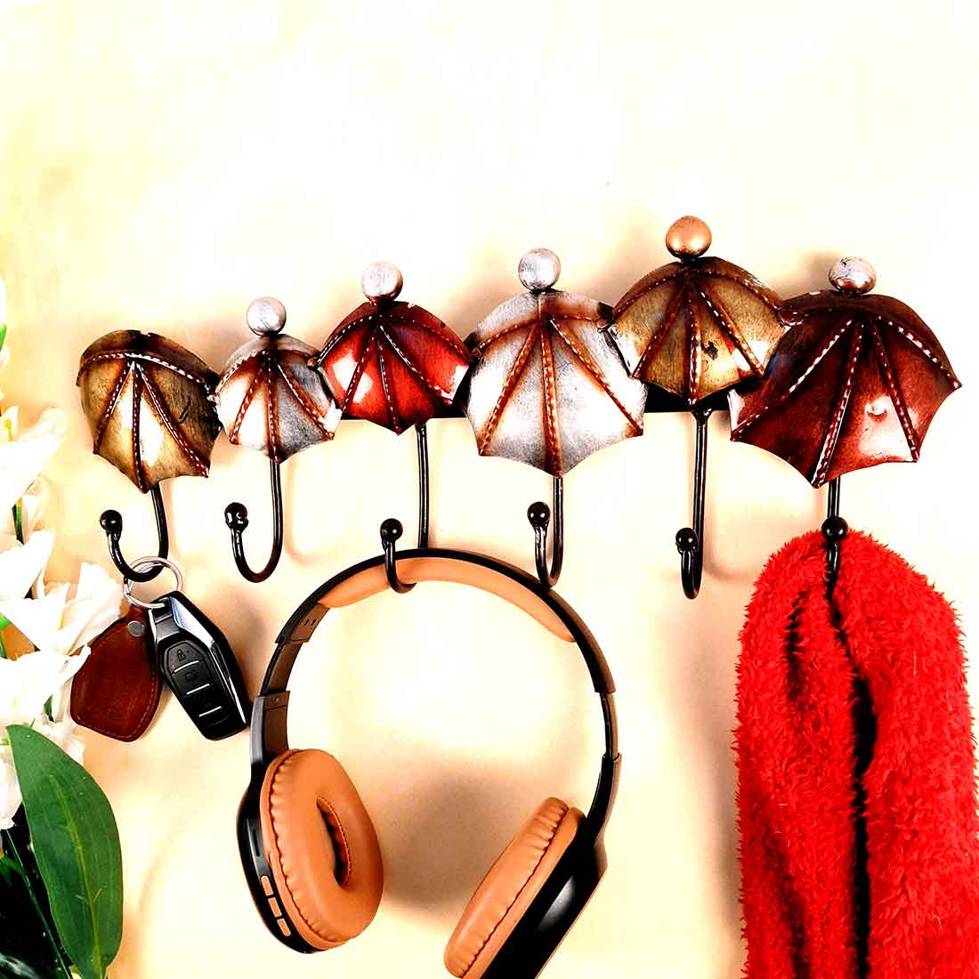 Key Hook Wall Hanging | Key Holder Stand - Umbrella Design | Key Hanger Organiser - For Home, Entrance, Office Decor & Gifts -18 Inch ( 6 Hooks)