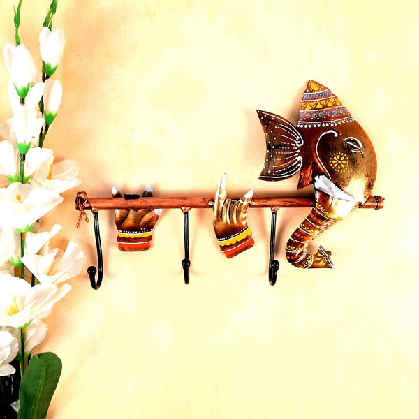 Metal Wall Hanger - Key Hook Ganesha Design - For Home Decor - 13 Inch - ApkaMart