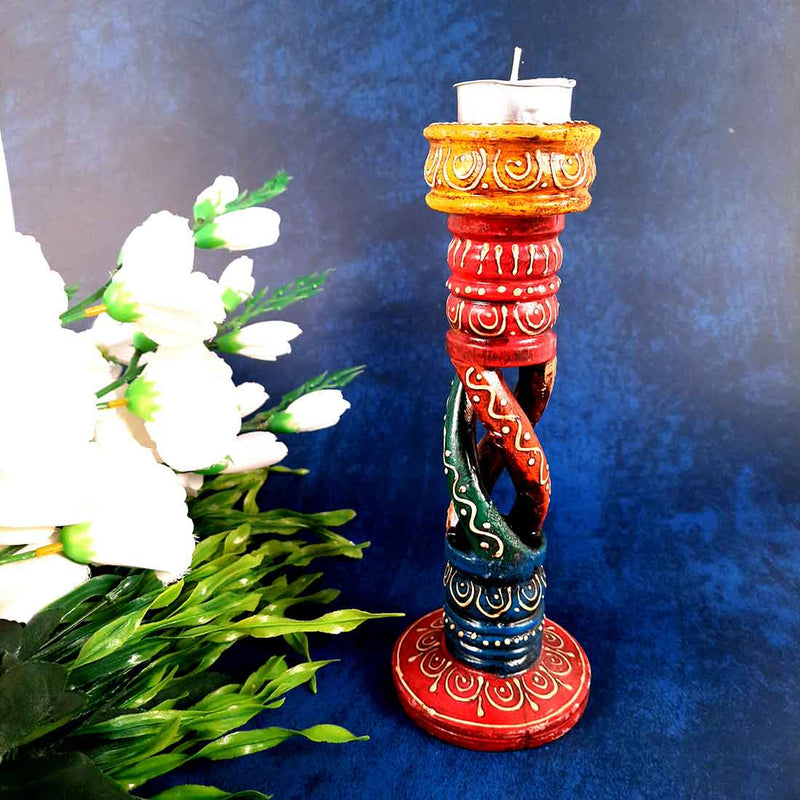 Candle Holder Stands | Tea Light Holders | Tea Light Candle Stand - Wooden Pillar Design  - For Home, Table, Living Room, Dining Table Decor  & Gifts - 9 Inch