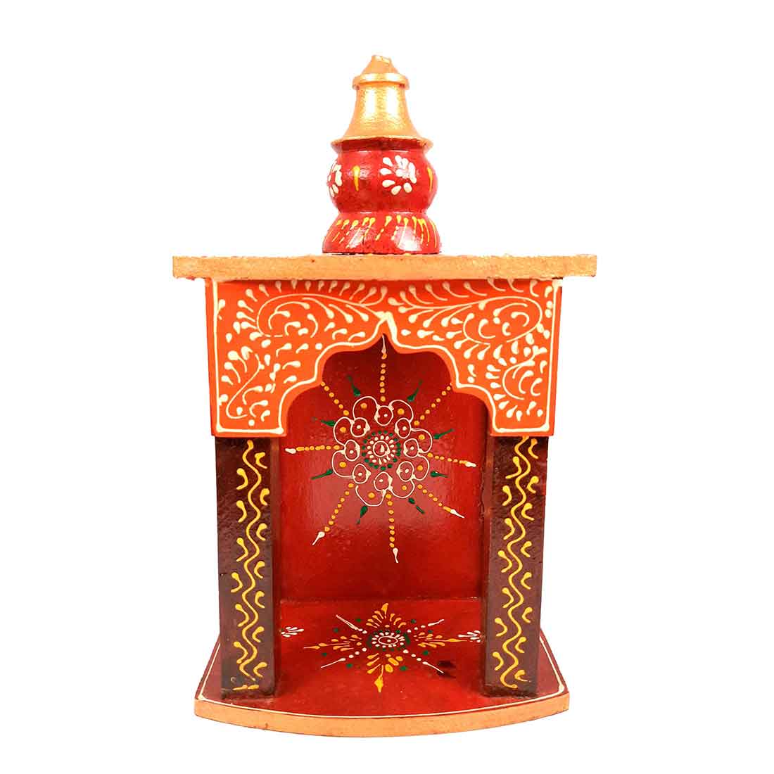 Pooja Mandir for Your Puja Ghar | Wooden Wall Hanging Puja Stand | God Temple For Home Office & Shop With Detachable Gumbad - 10 Inch