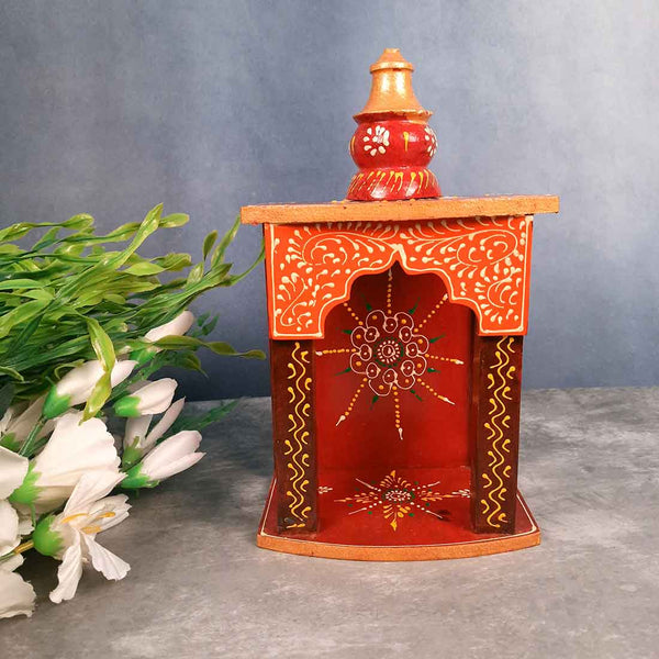 Wooden Pooja Stand | Small Temple for Home - 10 Inch