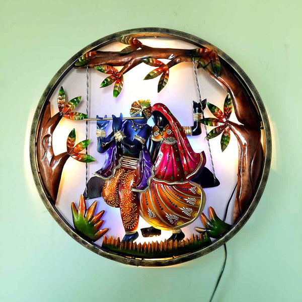 Radha Krishna Backlit Wall Hanging | Wall Mount Showpiece With LED Lights Metal - For Living Room, Bedroom, Hall, Entrance Decor | Housewarming & Wedding Gift - 22 Inch