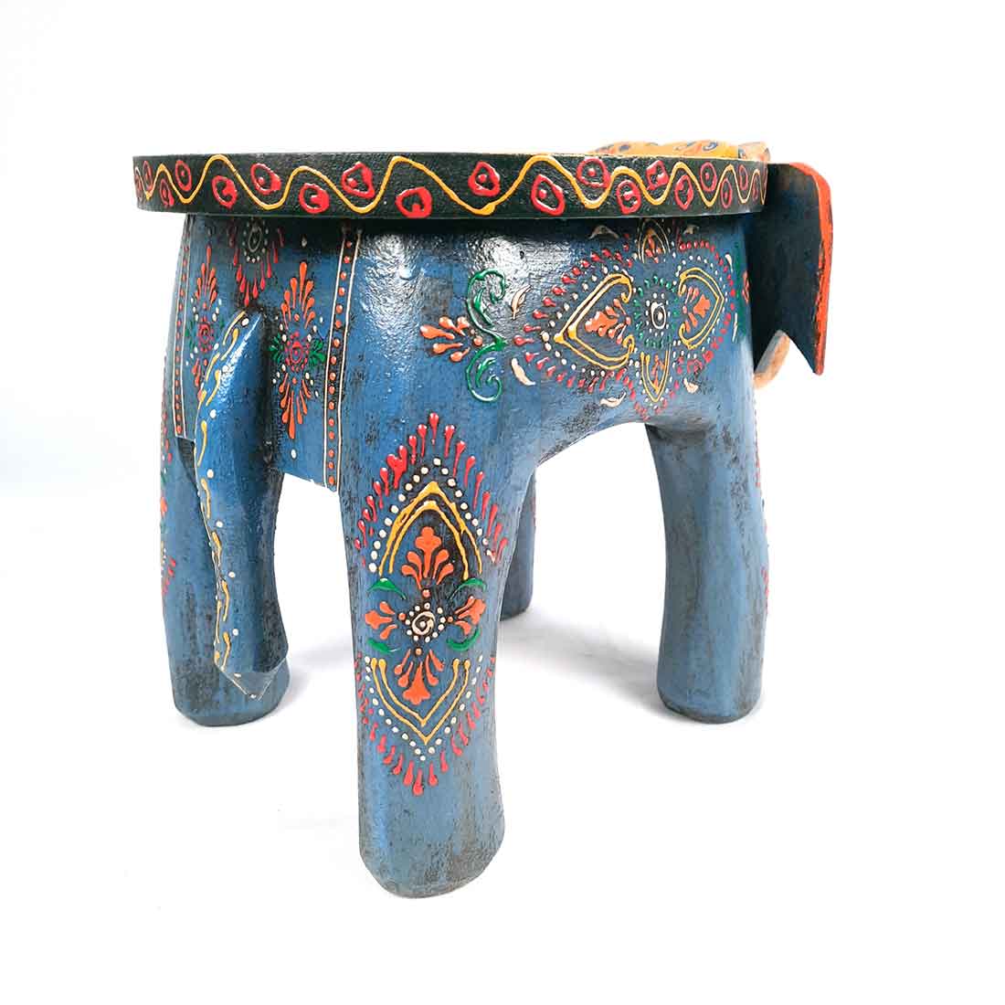 Wooden Elephant Stool- Apkamart #color_Blue