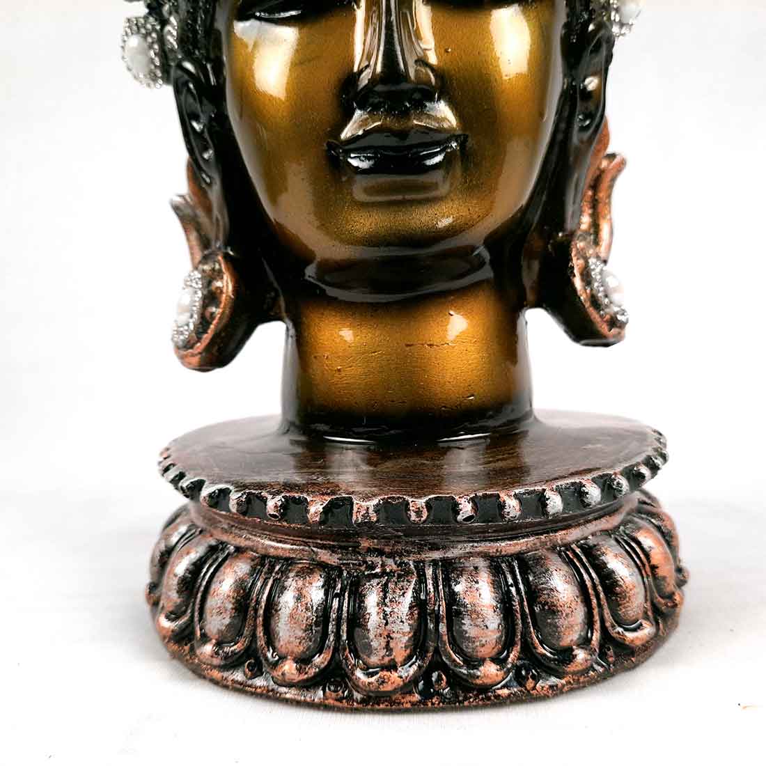 Buddha Head Statue | Buddha Face Showpiece - for Home & Spiritual Decor - 10 Inch #color_Green