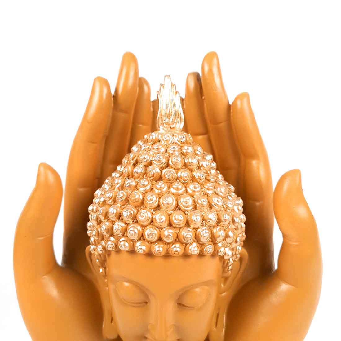 Buddha Head Showpiece - Palm Buddha Statue - 26 Inch #color_Brown