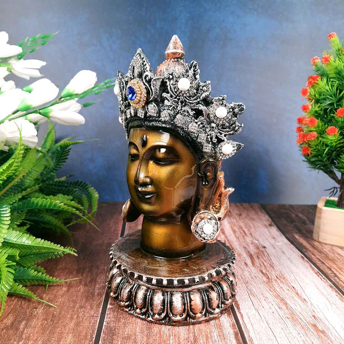 Buddha Head Statue | Buddha Face Showpiece - for Home & Spiritual Decor - 10 Inch #color_Green