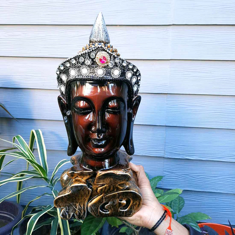 Buddha Head Statue | Decorative Buddha Idol Showpiece -for Home, Living Room, Table Decoration & Gifts - 16 Inch