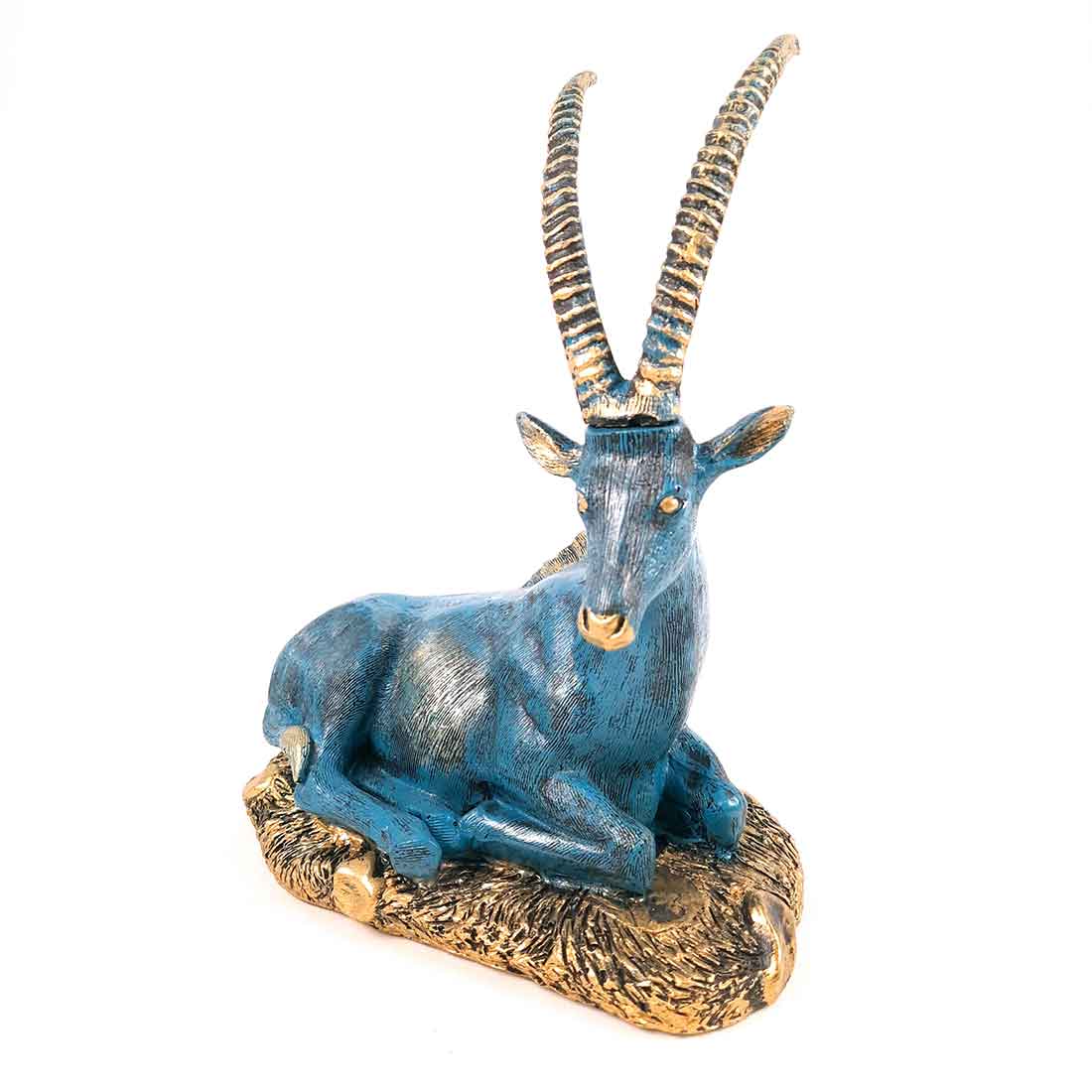 Sitting Deer Showpiece | Animal Figurine - For Garden, Living Room Decor & Gifts - 10 Inch #Color_Blue