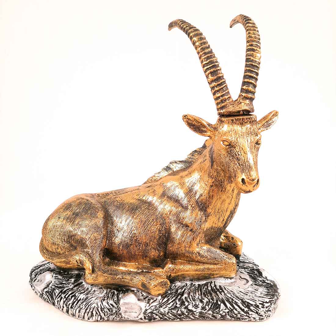 Sitting Deer Showpiece | Animal Figurine - For Garden, Living Room Decor & Gifts - 10 Inch #Color_Golden