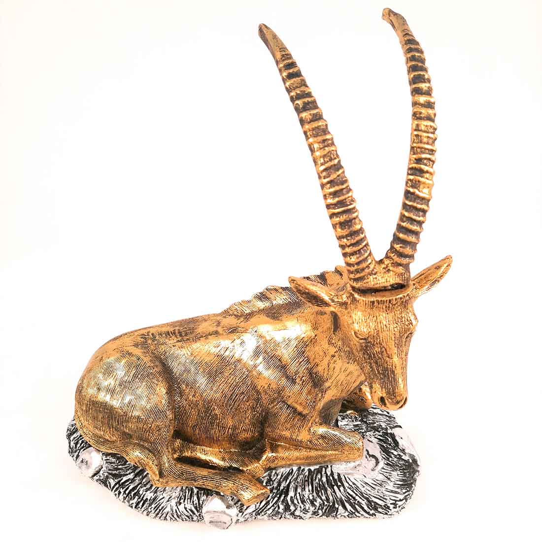 Sitting Deer Showpiece | Animal Figurine - For Garden, Living Room Decor & Gifts - 10 Inch #Color_Golden
