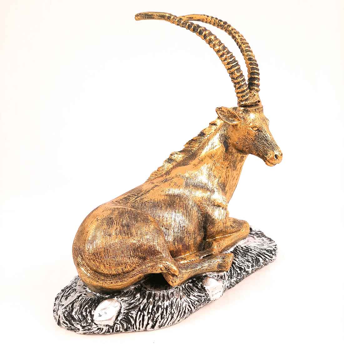 Sitting Deer Showpiece | Animal Figurine - For Garden, Living Room Decor & Gifts - 10 Inch #Color_Golden