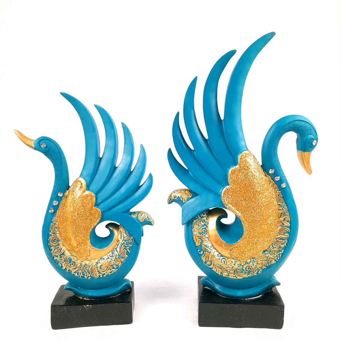 Couple Swan Pair Showpiece - For Home Decor & Gift - Set of 2 - 11 Inch-Apkamart #Color_Blue