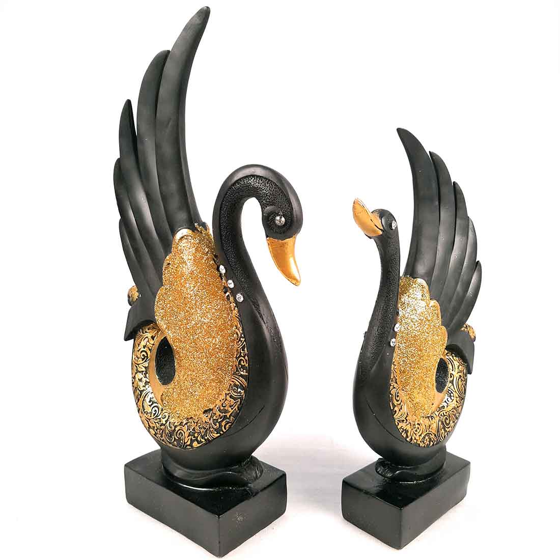 Couple Swan Pair Showpiece - For Home Decor & Gift - Set of 2 - 11 Inch-Apkamart #Color_Black
