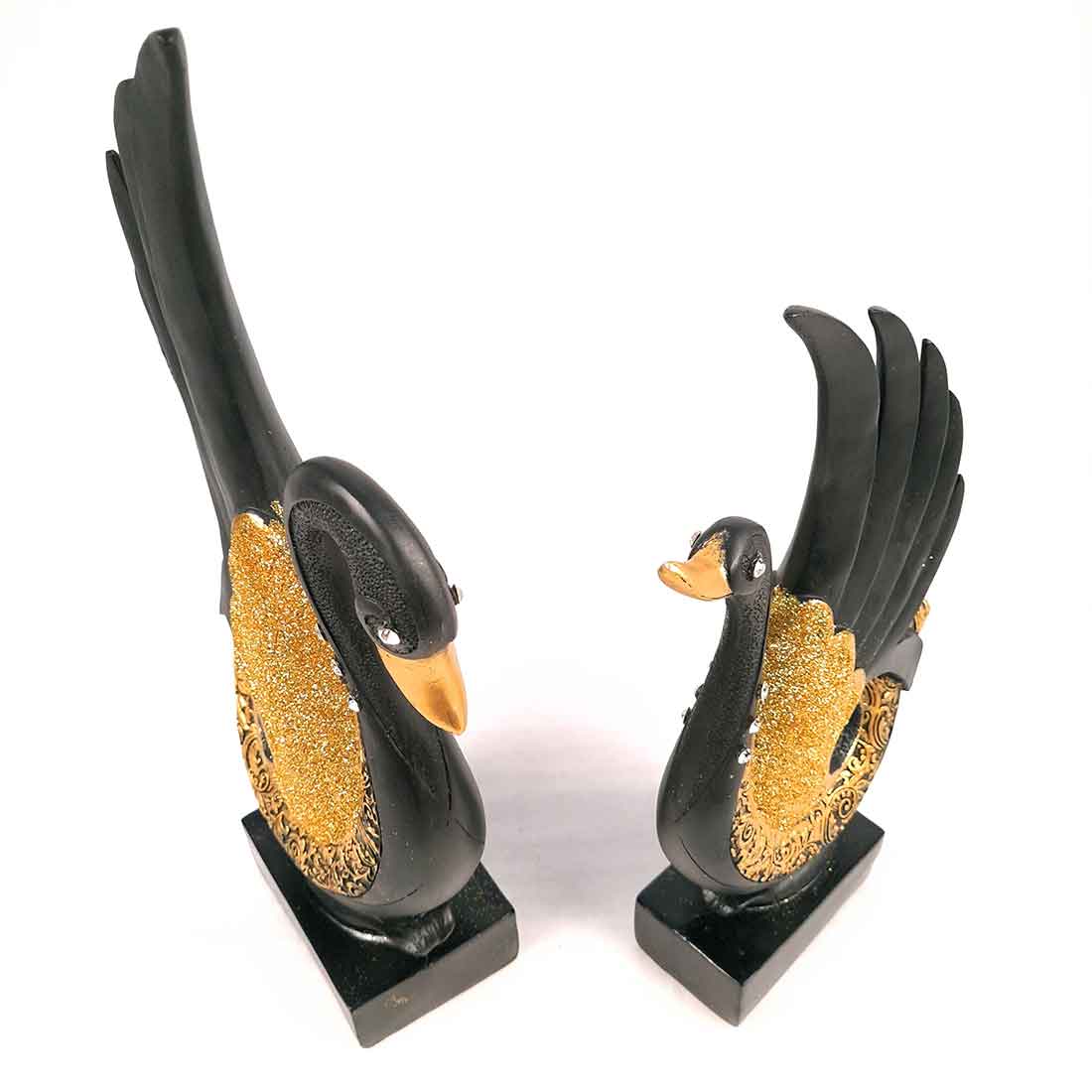 Couple Swan Pair Showpiece - For Home Decor & Gift - Set of 2 - 11 Inch-Apkamart #Color_Black
