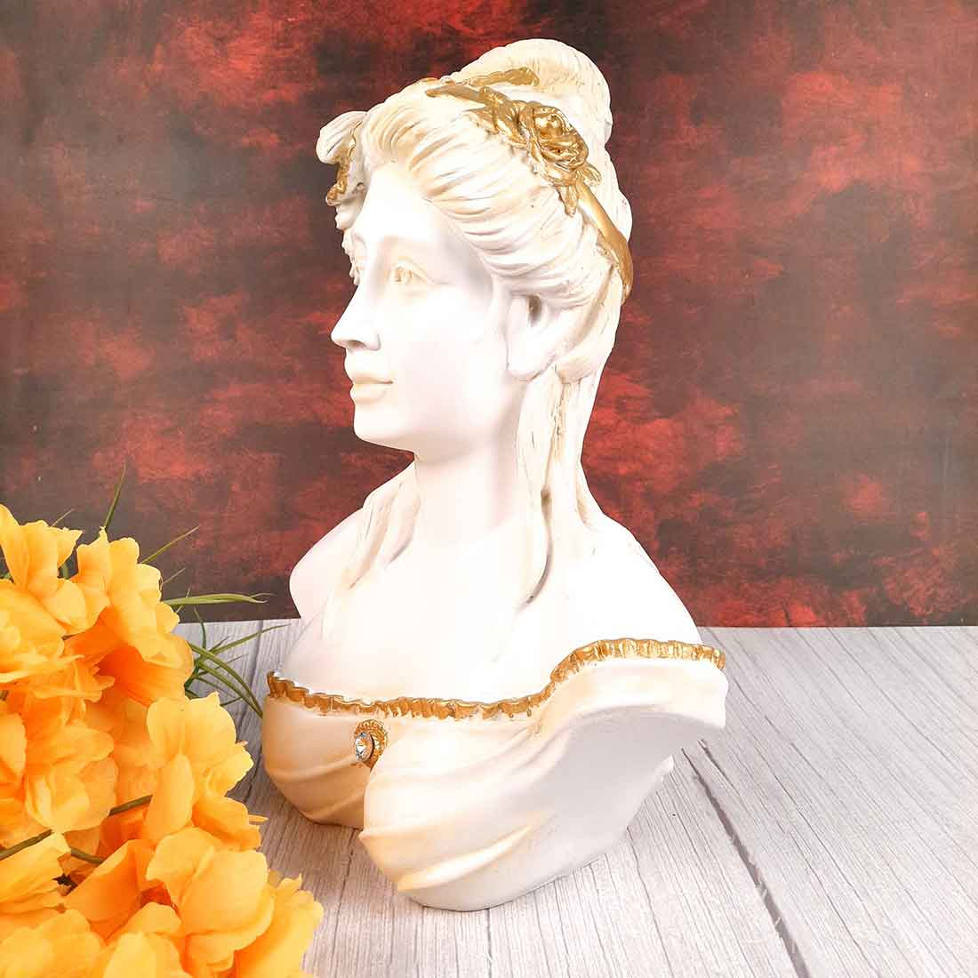 French Lady Antique Statue | Vintage Lady Figurine White - for Living Room, Home & Shelf Décor - 16 Inch