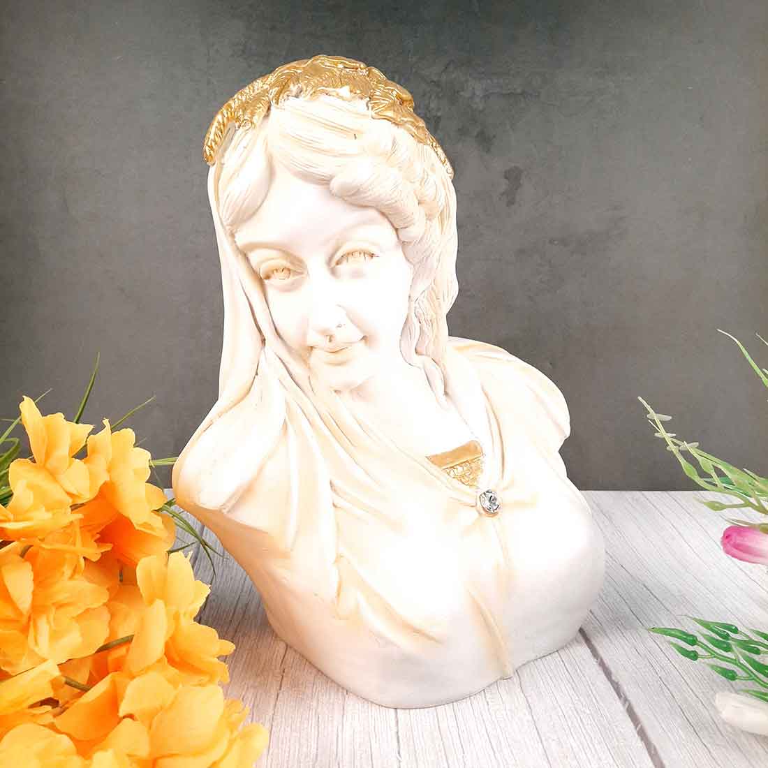 Vintage Lady Figurine White | Greek Statue Lady Bust - for Living Room, Home, Shelf Décor - 14 Inch