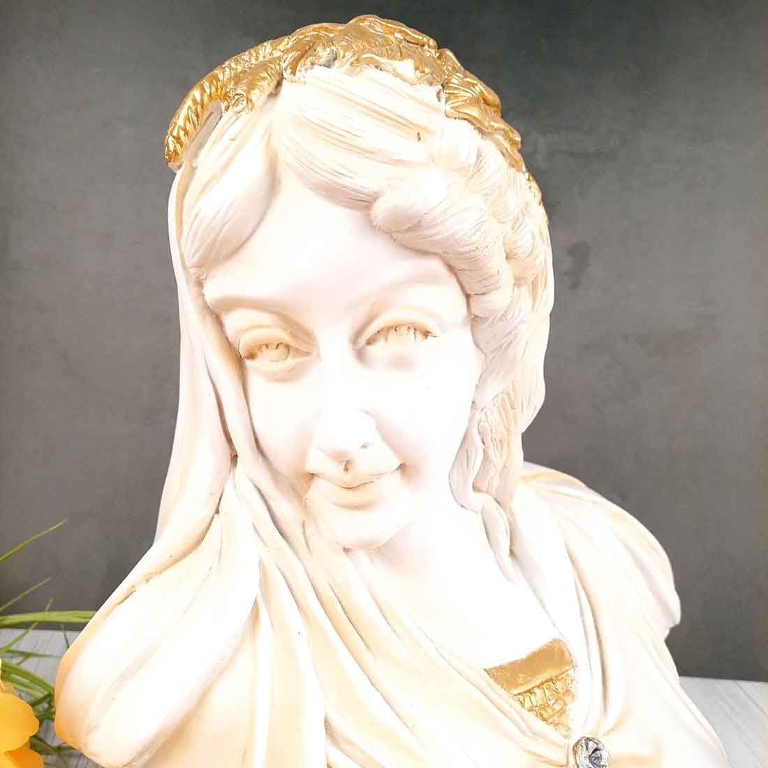 Vintage Lady Figurine White | Greek Statue Lady Bust - for Living Room, Home, Shelf Décor - 14 Inch