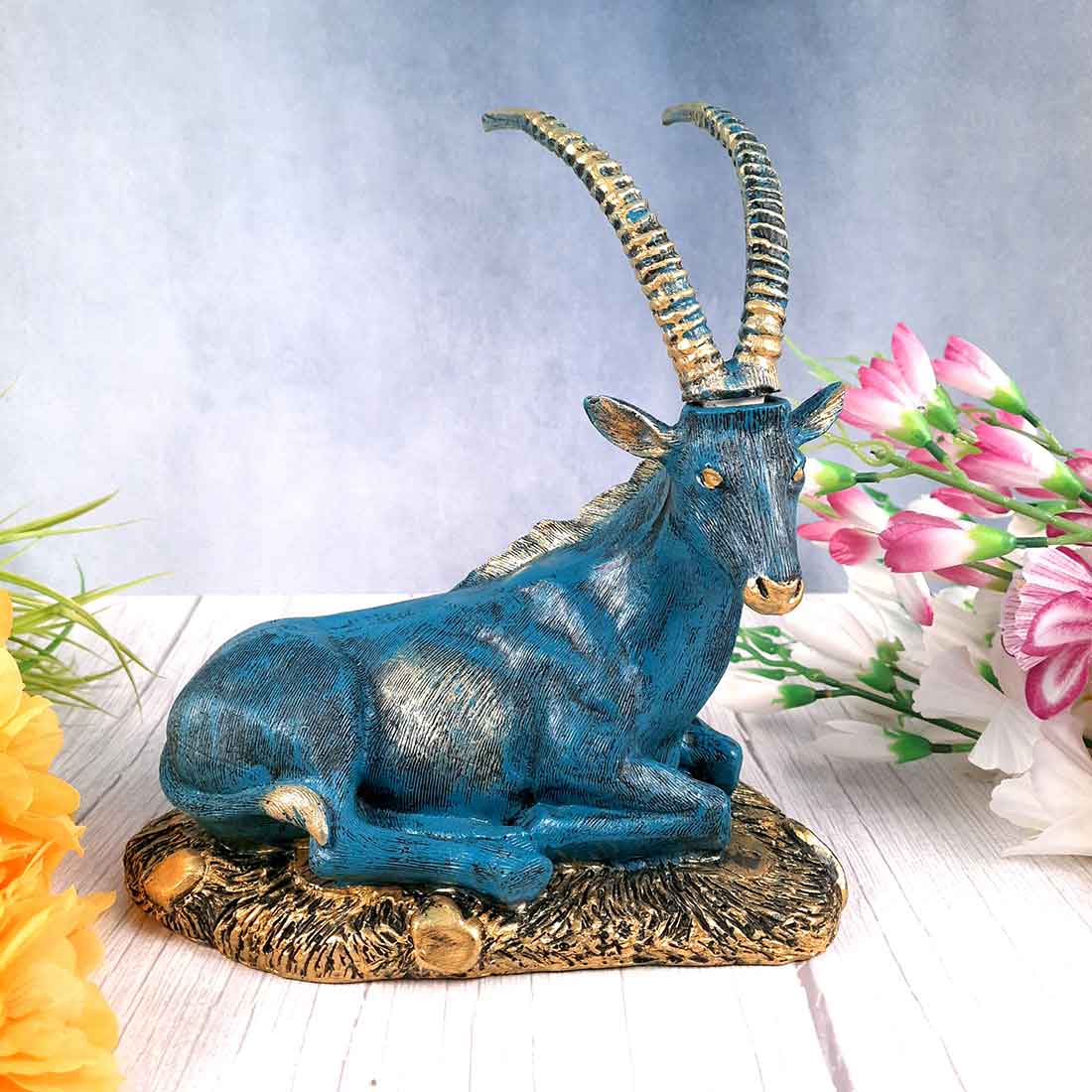 Sitting Deer Showpiece | Animal Figurine - For Garden, Living Room Decor & Gifts - 10 Inch #Color_Blue