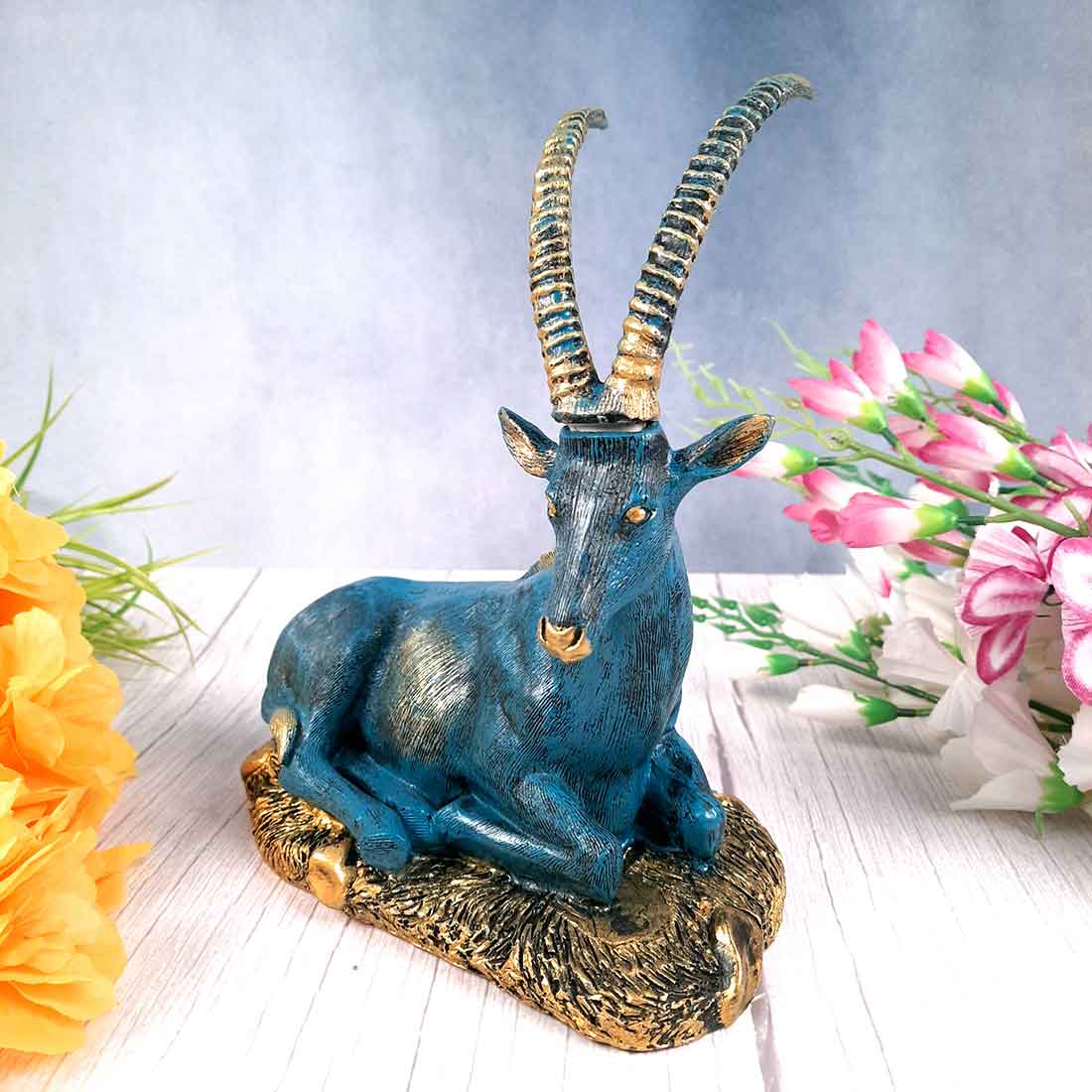 Sitting Deer Showpiece | Animal Figurine - For Garden, Living Room Decor & Gifts - 10 Inch #Color_Blue