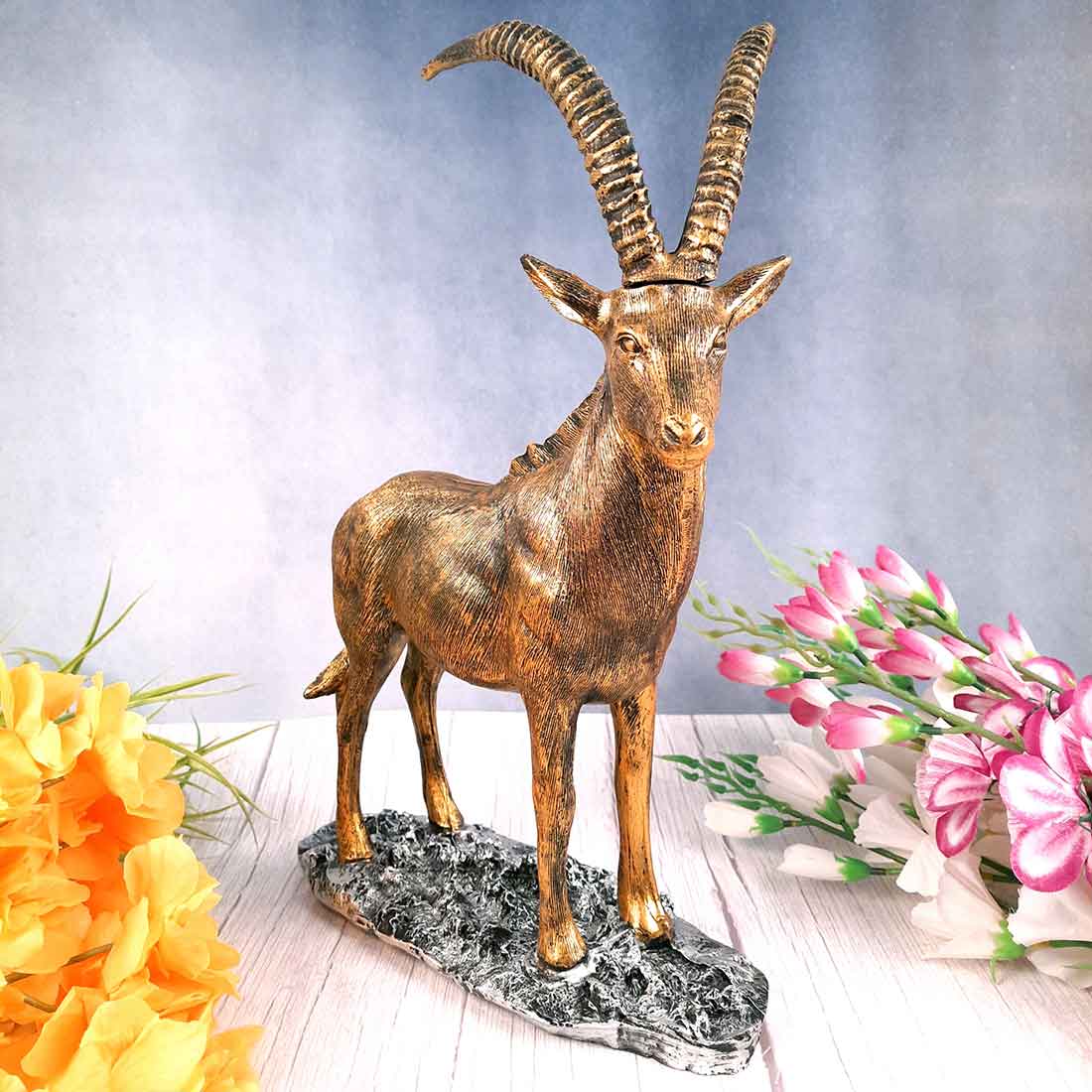 Standing Deer Big Showpiece | Hiran Statue - For Home Decor, Living Room & Gifts - 16 Inch - Apkamart #Color_Golden