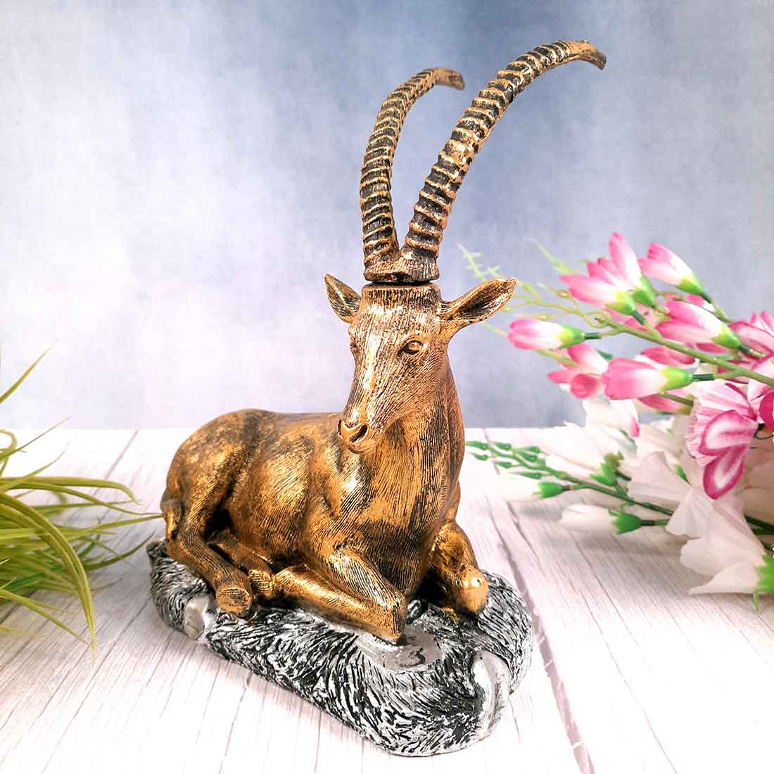 Sitting Deer Showpiece | Animal Figurine - For Garden, Living Room Decor & Gifts - 10 Inch #Color_Golden