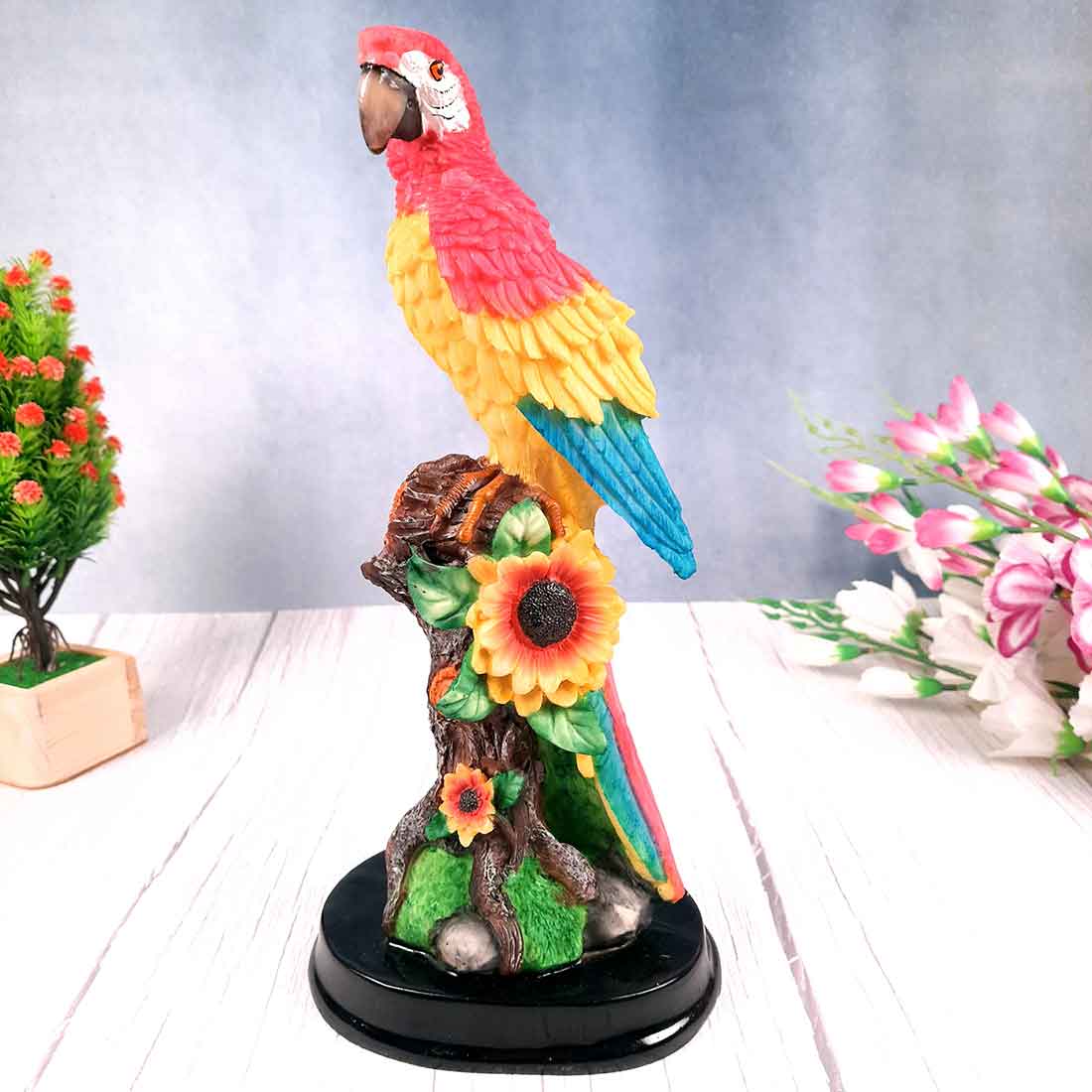 Cute Parrot Pair Showpiece - For Table, Living Room, Garden Decor & Gifts - 13 Inch - Apkamart #Color_Dark Blue-Pink