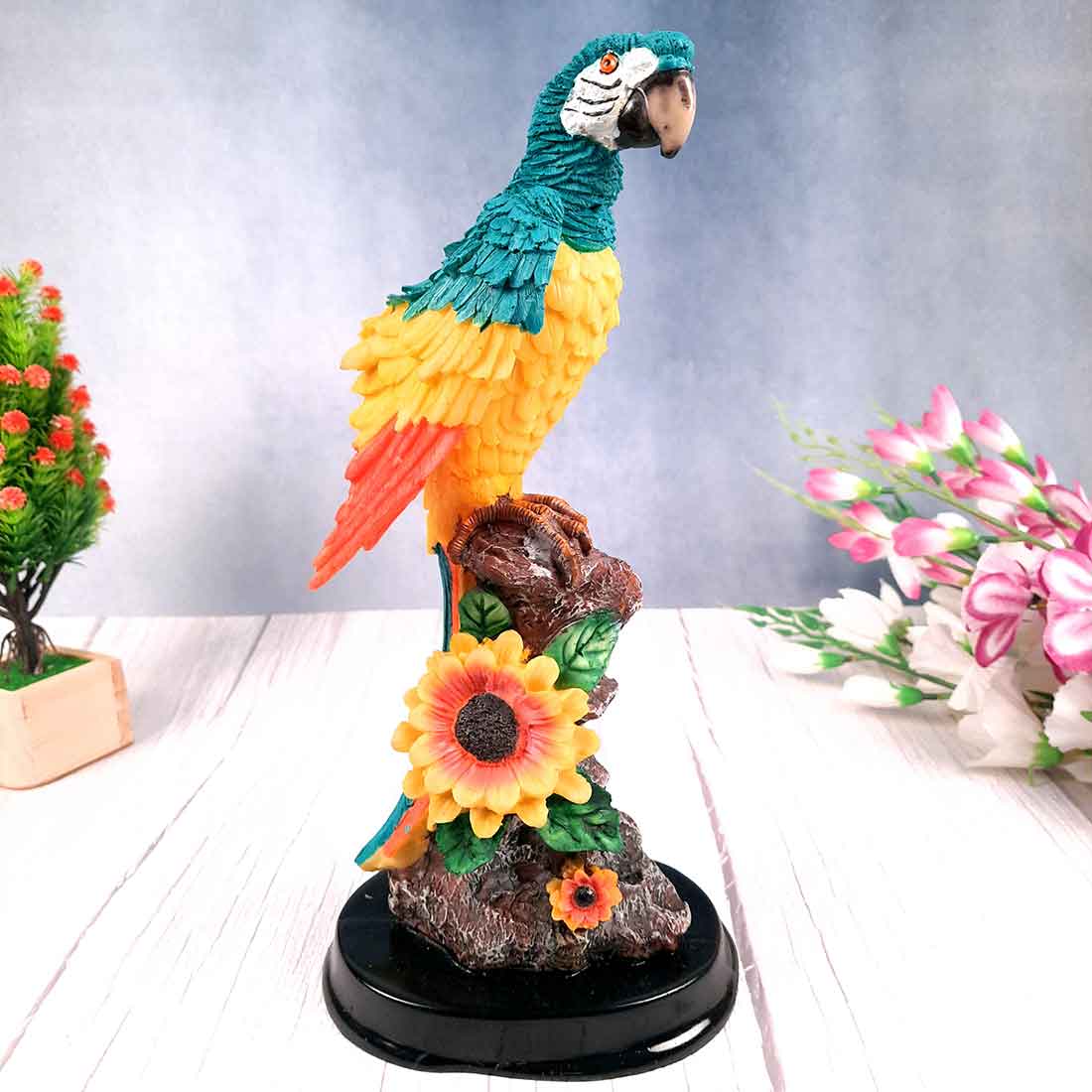 Cute Parrot Pair Showpiece - For Table, Living Room, Garden Decor & Gifts - 13 Inch - Apkamart #Color_Light Blue-Pink