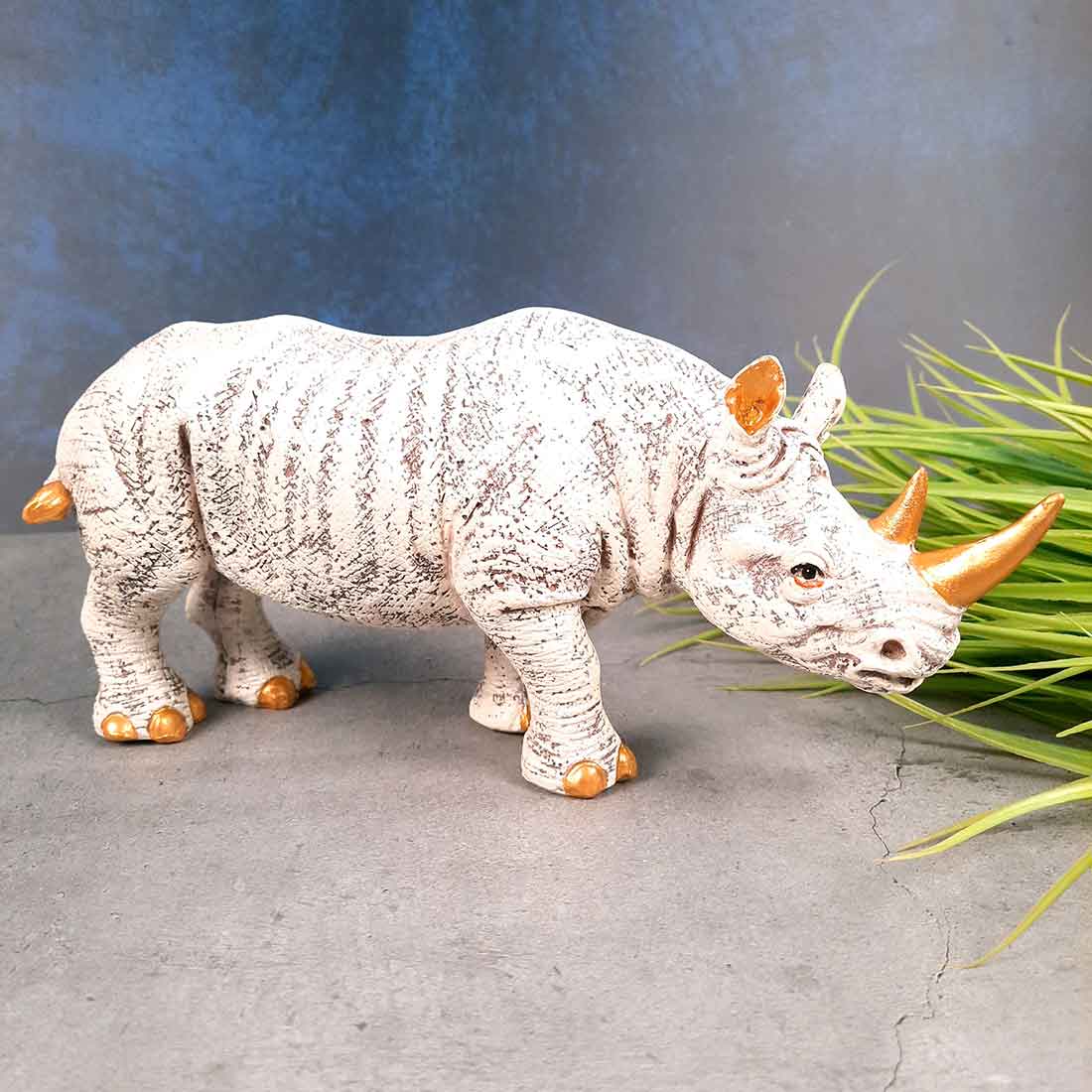 Rhino Showpiece Statue - For Home Decor, Office, Table Decor & Gifts - 5 Inch - Apkamart