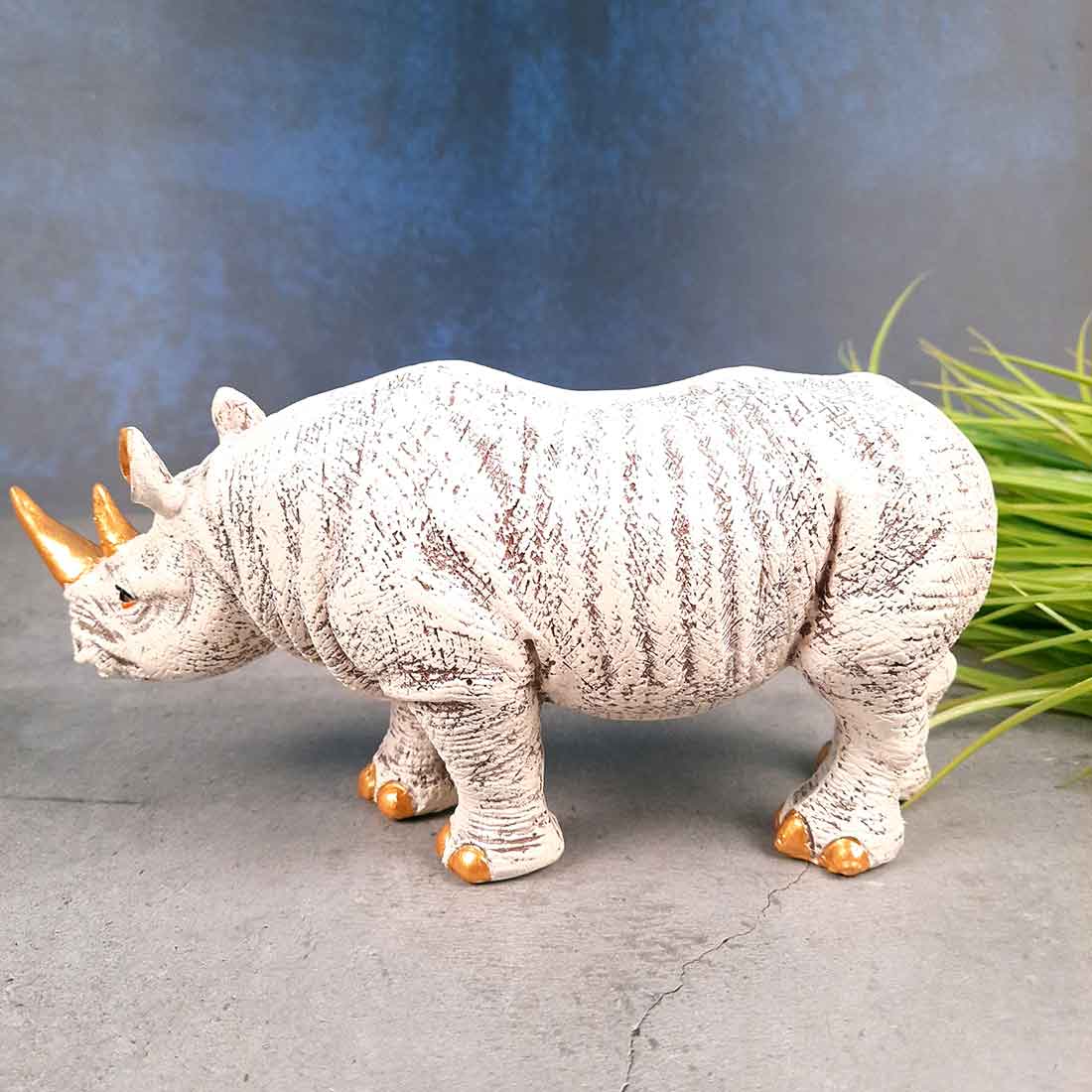 Rhino Showpiece Statue - For Home Decor, Office, Table Decor & Gifts - 5 Inch - Apkamart