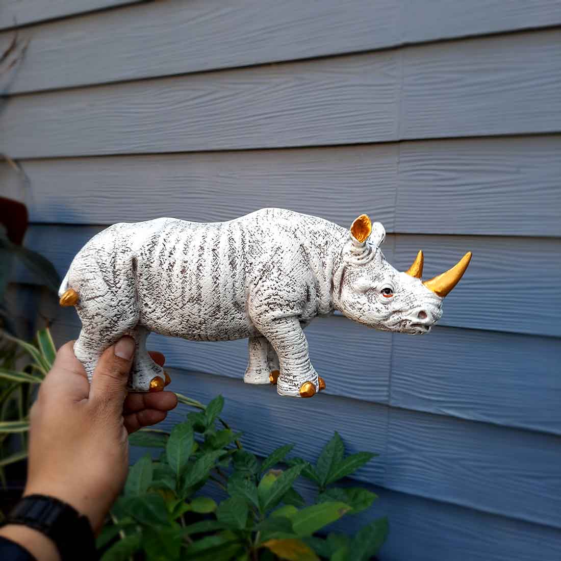 Rhino Showpiece Statue - For Home Decor, Office, Table Decor & Gifts - 5 Inch - Apkamart